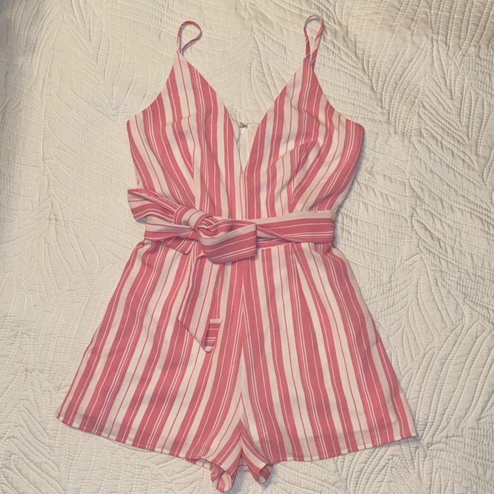 Gianni Bini Romper Pink Striped with Spaghetti Straps